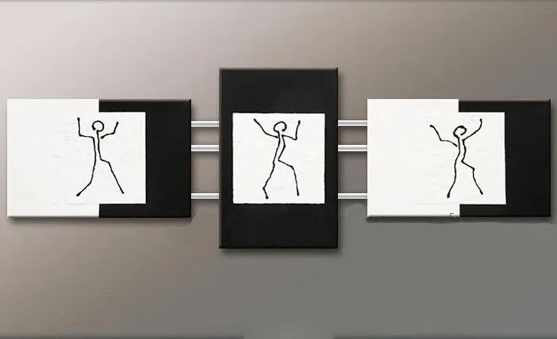 Ручная роспись простые граффити линии холст картины Белый и черное масло для