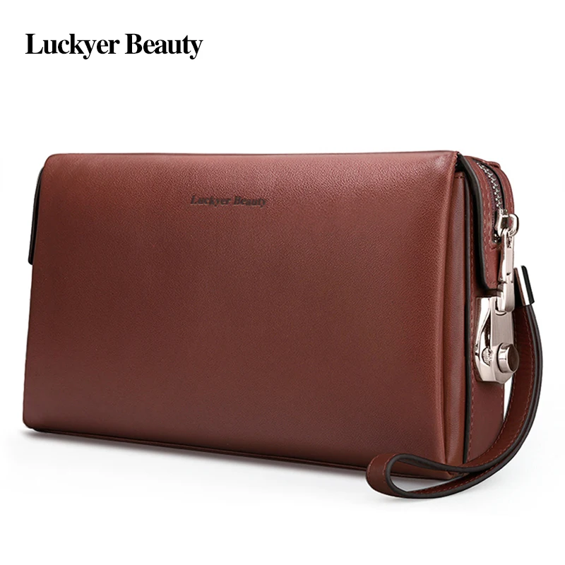 

LUCKYER BEAUTY Genuine Leather Business Men Purse Luxury Men's Clutches Wallet Famous Brand Handy Bag Password Lock Phone Bag