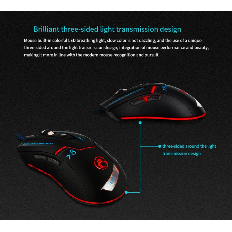 IMice USB игровая Мышь геймер проводные наушники с кабель задней подсветки провод RGB