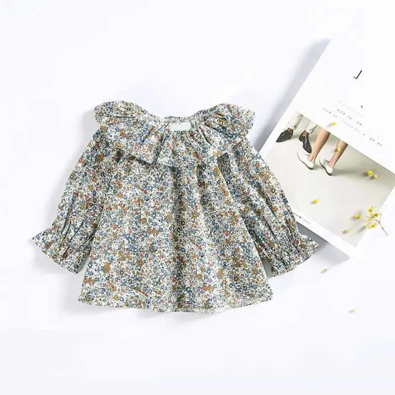 Детские рубашки для девочек блузка c кружевным воротником маленькая цветочная