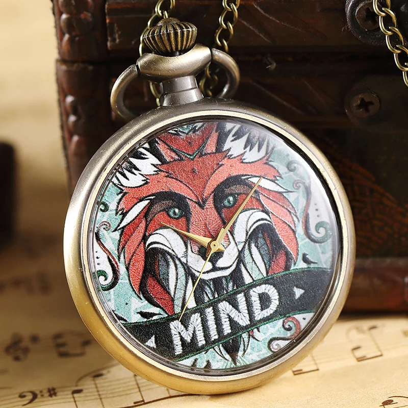 

Unique Vintage Mind Fox Style Steampunk Pocket Watch With FOB Chain For Men Women Necklace Pendant Fashion Gifts Quartz Watches