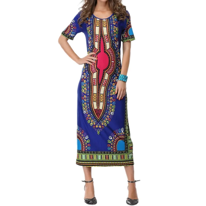Макси платье Лето Винтаж бохо Новинка 2017 года модные пикантные короткий рукав