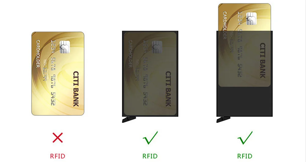 VM Мода KISS RFID Блокировка натуральная кожа Алюминиевый металлический бизнес ID Slim тонкий чехол для карт мини кошелек для мужчин