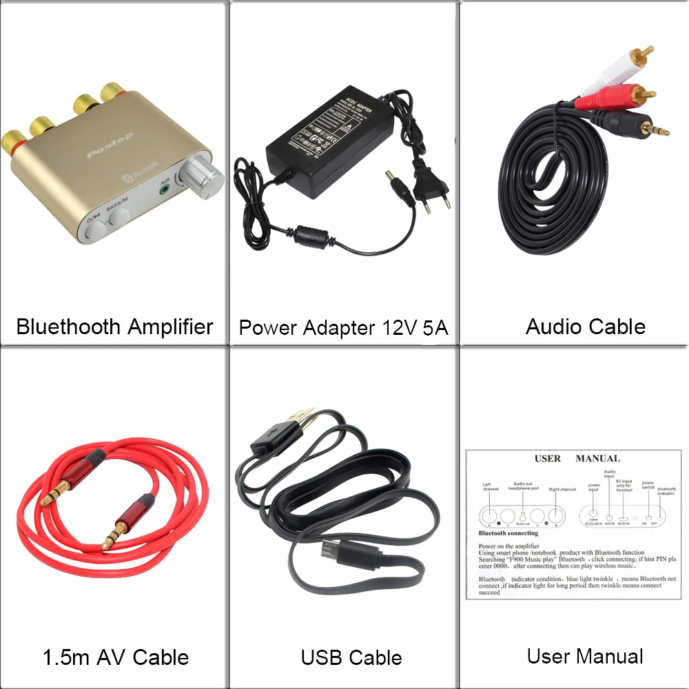 Домашний аудио приемник Мини Bluetooth 4,0 Цифровой усилитель HiFi 100W TPA3116 с 12V 5A источник питания-10000409_G