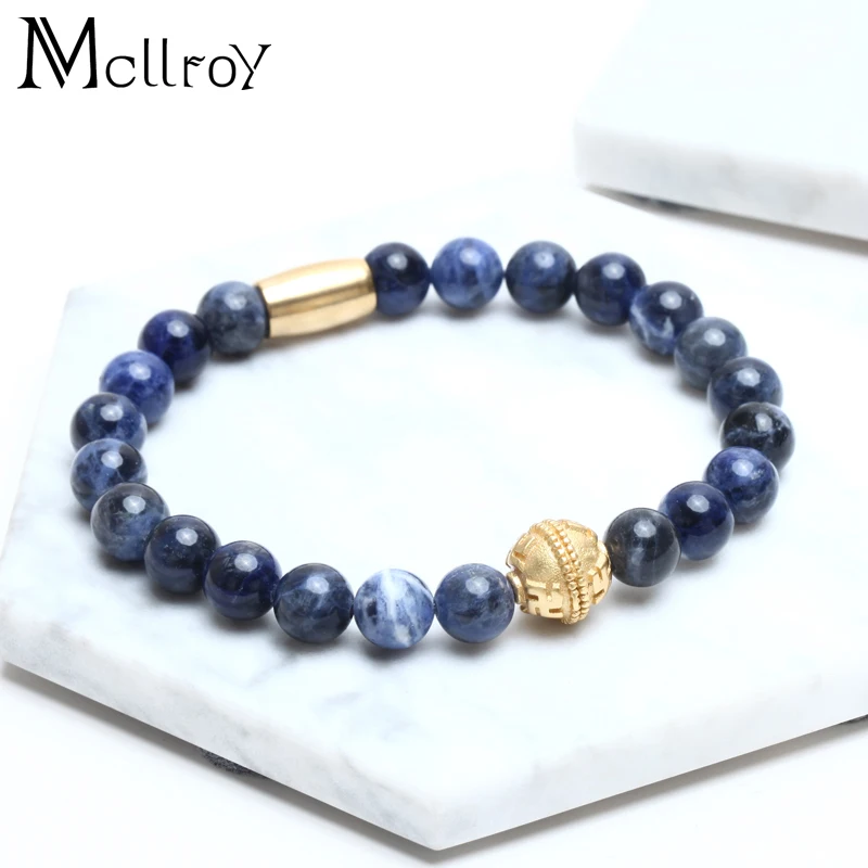 Браслеты mcllroy Pulseira masculina и браслеты Для мужчин braclet Strand 8 мм натуральный камень
