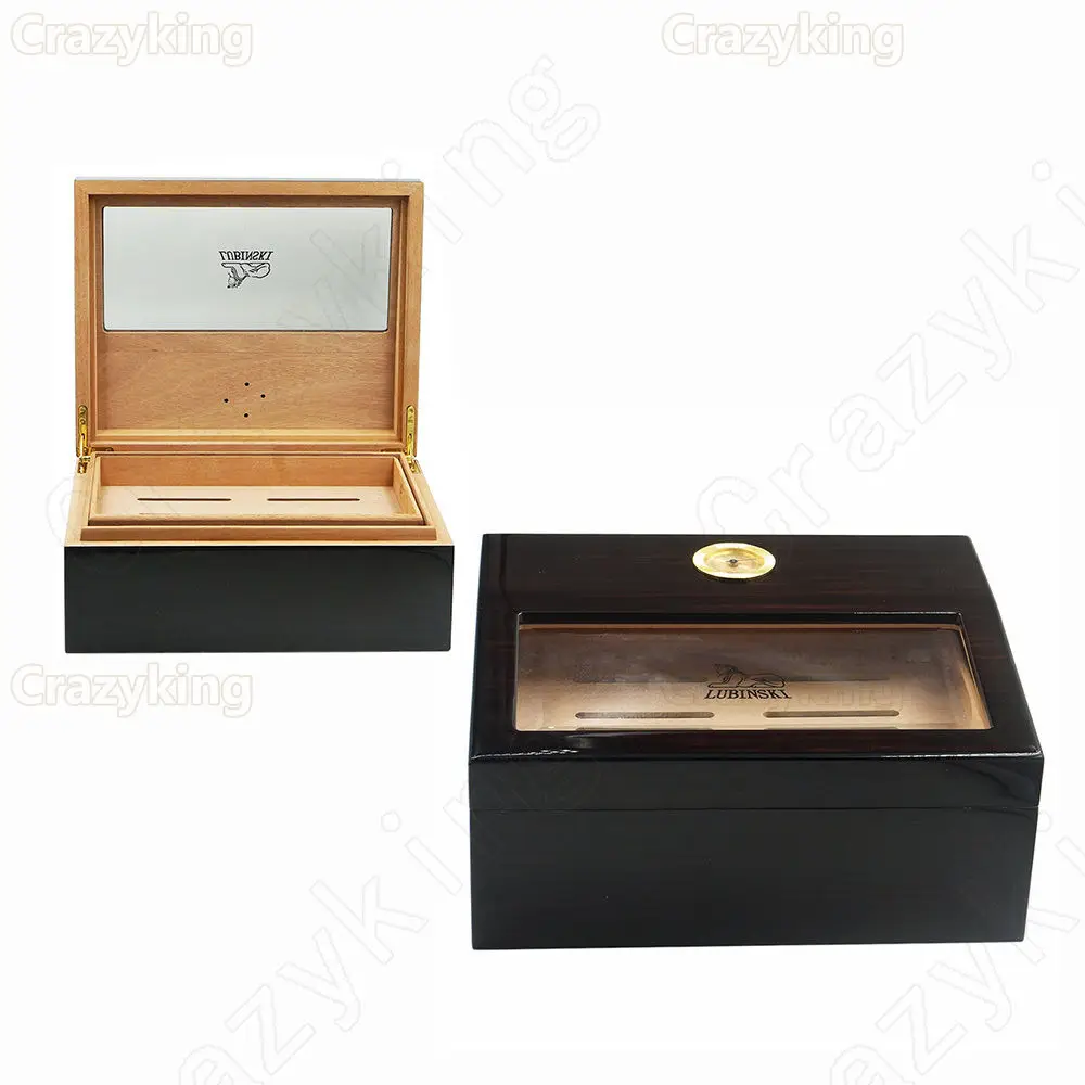 

Hi-Q Cedar Wood Glass Display Tray CIGAR HUMIDOR With Hygrometer Cohiba