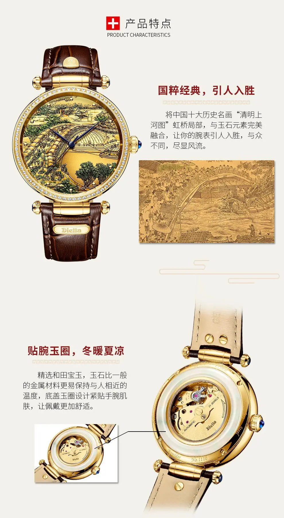 Ancient Chinese Qingming River Map Women Automatic Mechanical Watches Sapphire Inlay Dial Clock Men's Watches Reloj De Hombre