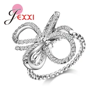 925 sterling silver ring sweet romantic natural style bow ring shape white crystal zirconia for women birthday surprise present