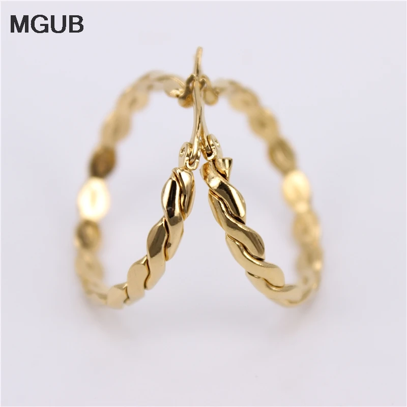 MGUB new design stainless steel fashion jewelry gold color round Hoop earrings for women LH594