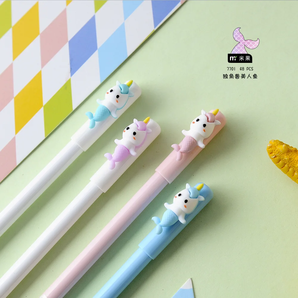 Шт. 48 шт. гелевые ручки Русалка Единорог черный цветной kawaii подарок гелевые чернила ручки для письма милые канцелярские принадлежности Школьные принадлежности