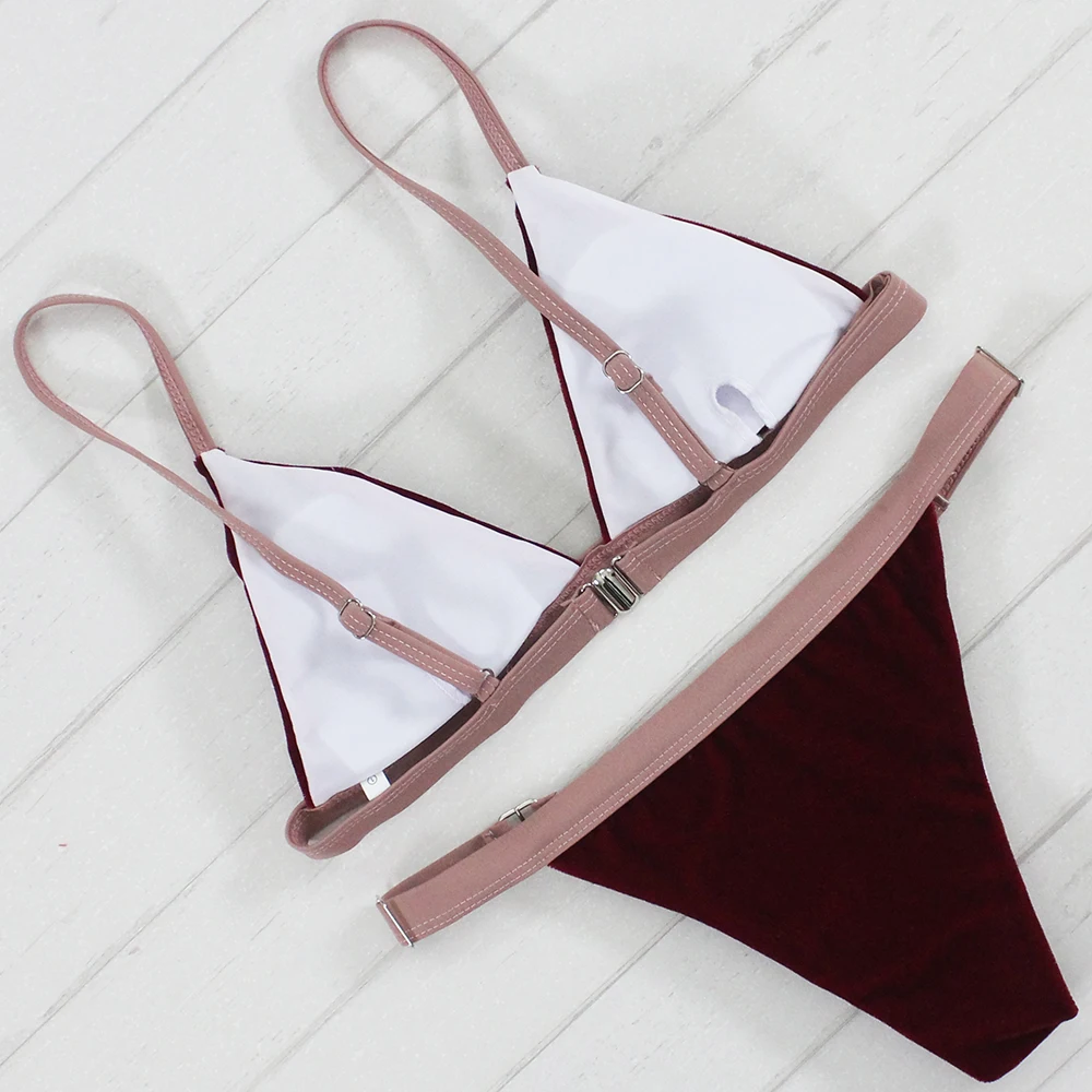 Бархатное бикини 2017 женский купальник сексуальное пляжное топ с низкой талией