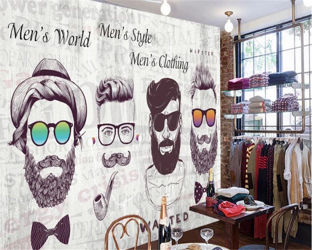 beibehang 2018 New High Quality Vintage Wallpaper Trendy Bearded Background Wall Front Personality papel de parede 3d wallpaper |