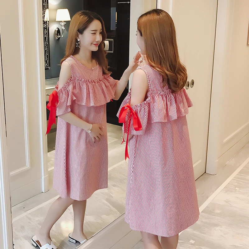 Одежда для беременных модное летнее Новое поступление ажурное Полосатое синее