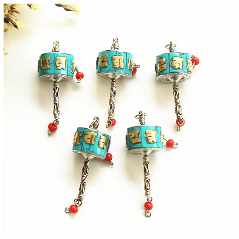 Подвески амулет TBP680 Тибетские мантры инкрустированные бирюзой|charm pendant|wheel charmlove