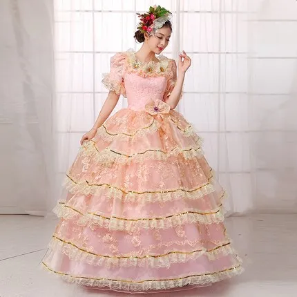 Розовое Кружевное многослойное средневековое платье Marie Antoinette вечернее