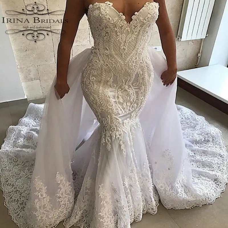 Irina Bridals Индивидуальные Кружева Аппликация из бисера Русалка Съемная юбка свадебное платье
