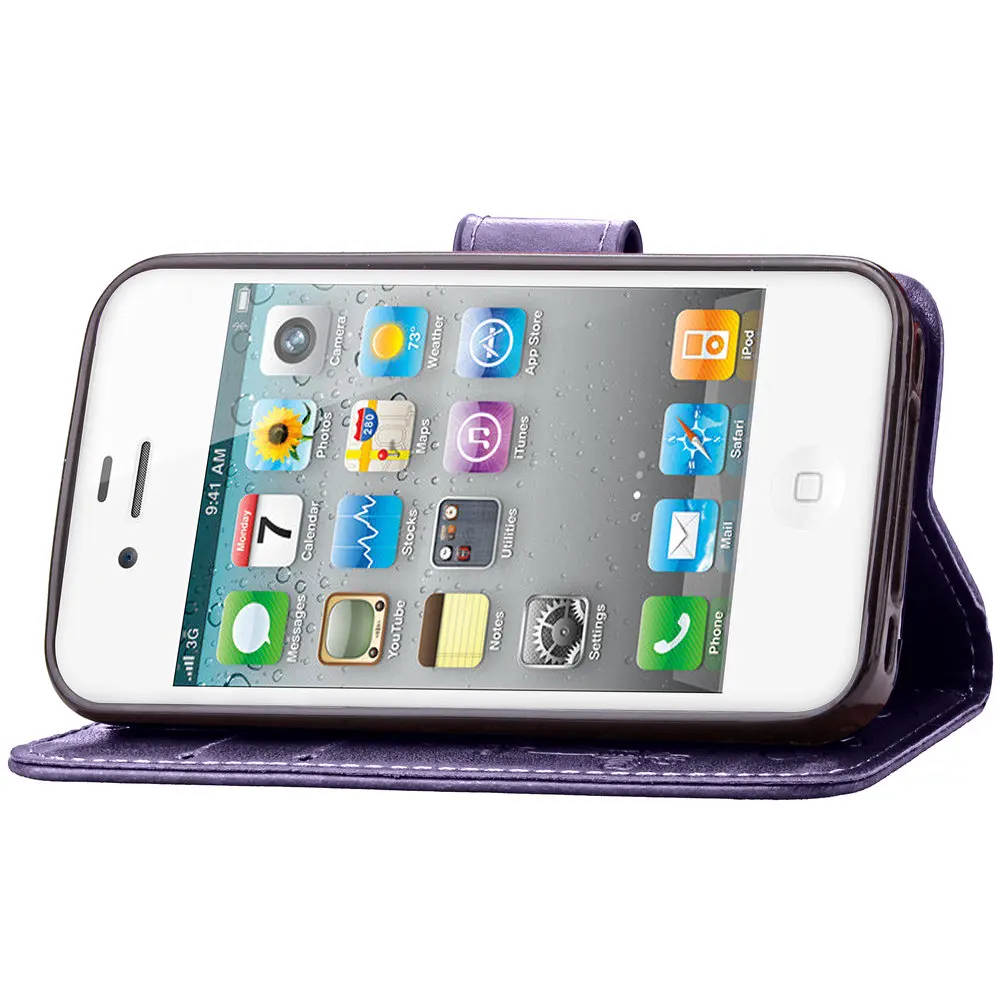 Кожаный чехол подставка с тиснением для iPhone 4|case for iphone|case iphone 4leather case |