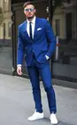 Новейший дизайн 2018, мужские костюмы, Свадебный Королевский синий Красивый смокинг для жениха, приталенный Мужской Блейзер, 2 предмета, пиджак + брюки для выпускного вечера