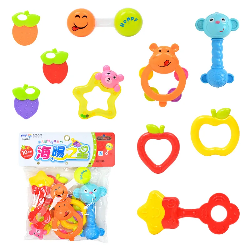

Cartoon Baby Bed Bell Toys BB Hand Molar Tool Shaking Rattle Suit Teether Newborn Gifts for Kids 3-12 Months Baby Pacify Toy