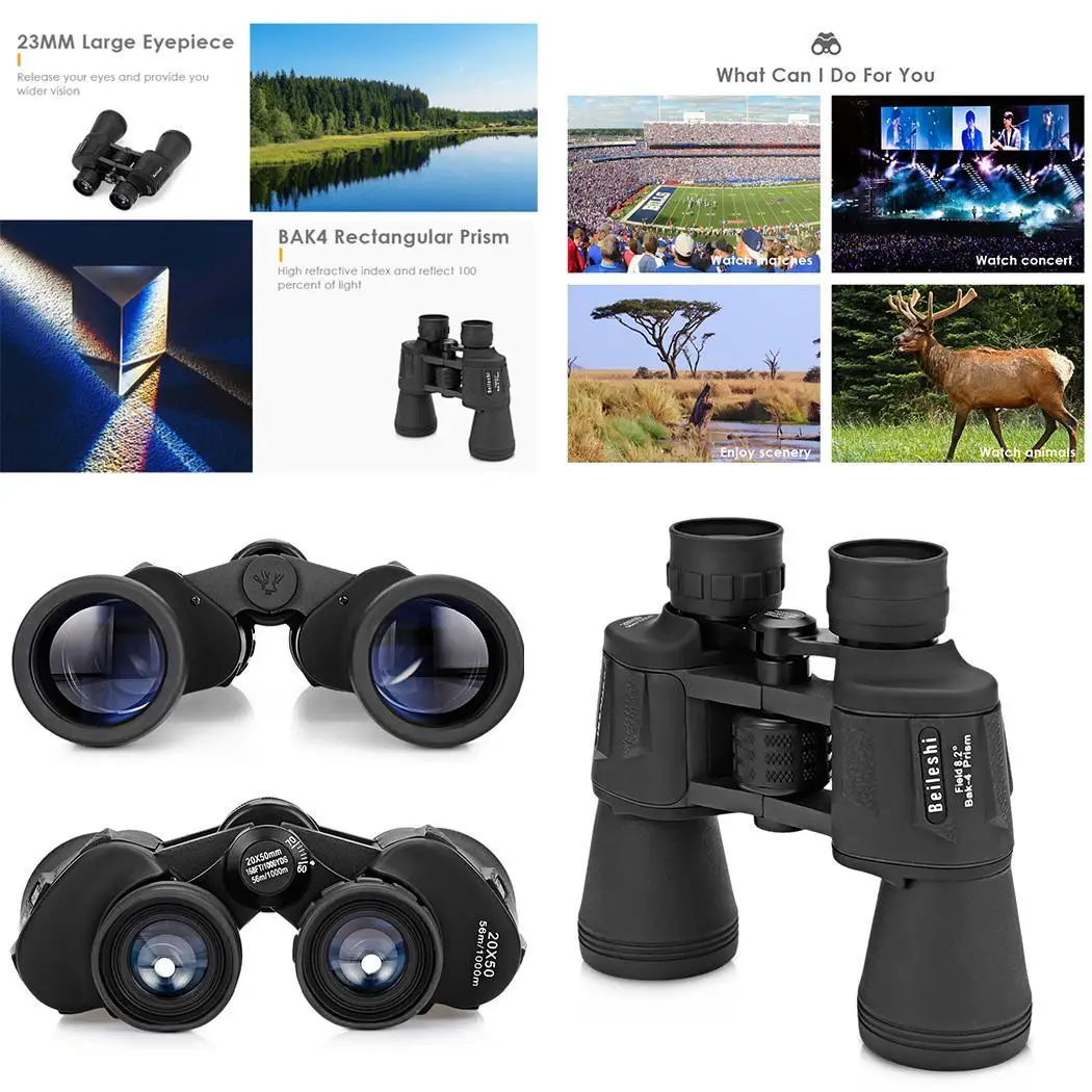 Бинокль Beileshi 20X50 56 M/1000 M HD Vision широкоугольный Призма Бинокулярный Открытый