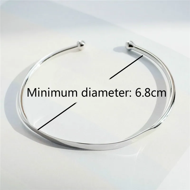 Flyleaf Brand 100% 925 Sterling Silver Smooth Round Open Bracelets & Bangles For Women Minimalism Lady Fashion Jewellery