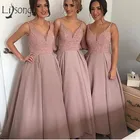 Роскошные розовые платья подружки невесты с бисером пыльный цвет для свадебной вечеринки Блестящие кристаллы Высокие Низкие платья для выпускного вечера сексуальное длинное платье для подружки