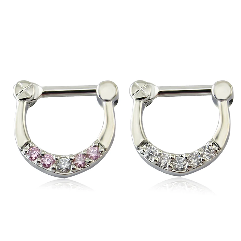 

Hot Summer 1.2*8mm Nose Rings And Studs Clean/Pink Colour Crystal Piercing Nose Rings Stainless Steel Nose Ring Septum Clicker
