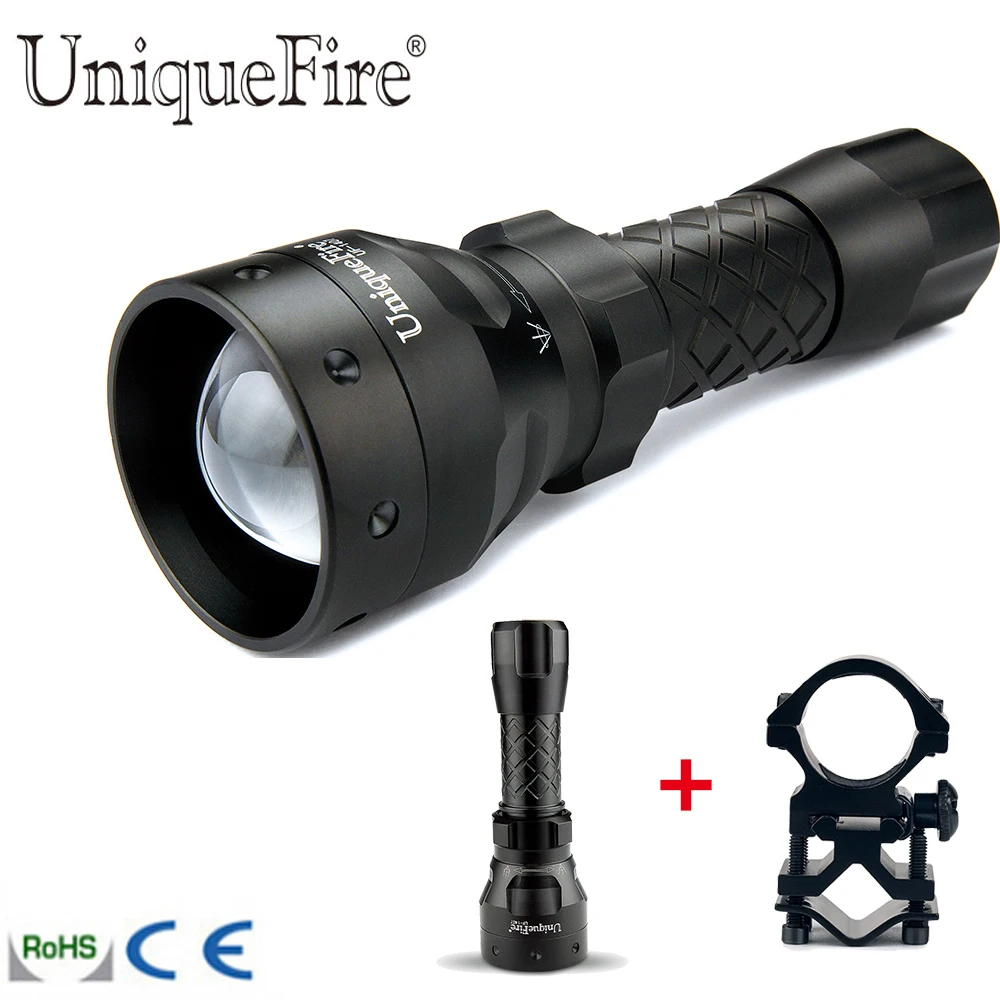 

UniqueFire Super Bright Flashlight UF-1407 XM-L2 Led 10W Zoom 5 Modes White Light Lamp Torch+QQ07 Scope Mount For Hunting