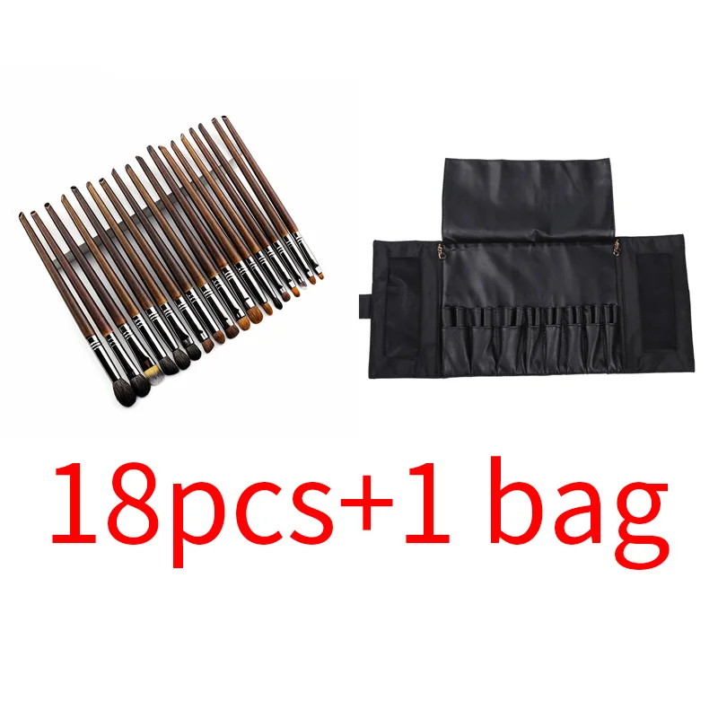 18 pcs with 1 bag 18/24 шт кисти для макияжа с сумкой Профессиональные кисти для макияжа из козьей шерсти Чехол-держатель для пудры набор кистей для нанесения основы - Handle Color: 18 pcs with 1 bag