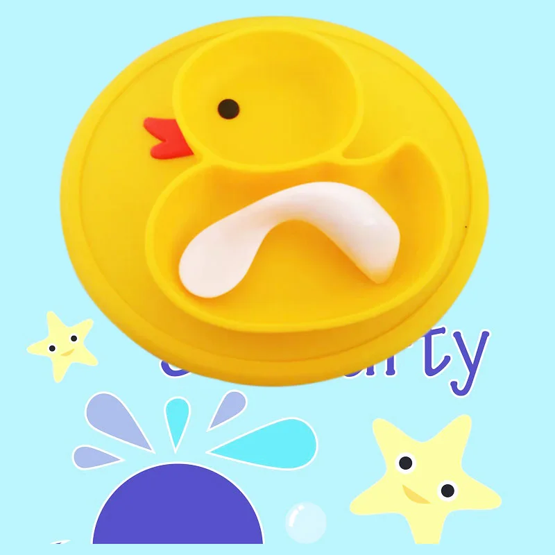 Cute Cartoon Animals Duck Silicone Feeding Food Anti-slip Plate Tray Dishes Food Holder for Baby Toddler Kid Children Bowl