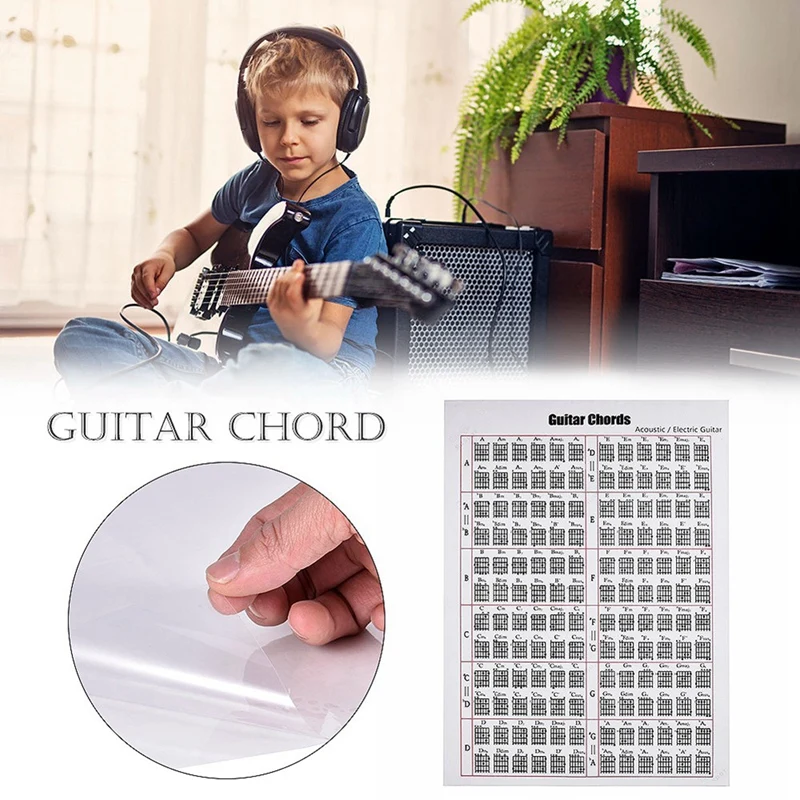 Акустическая/электрическая гитара Chord & Scale Chart Poster Tool Learning Music Aid Reference Tabs 16 дюймов