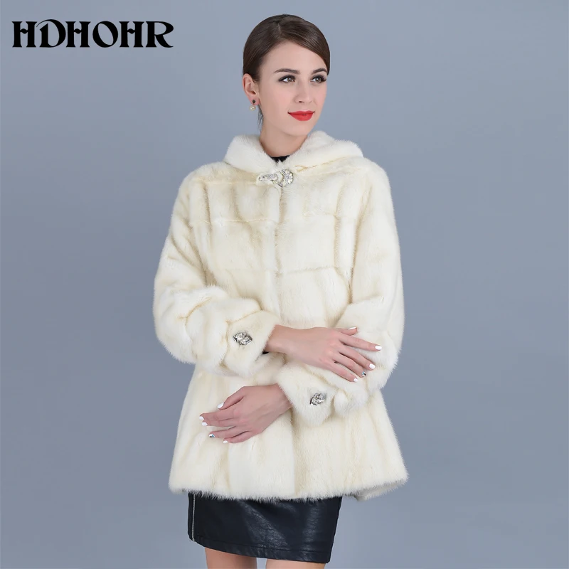 HDHOHR женская шуба из натурального меха норки модная короткая с капюшоном теплая