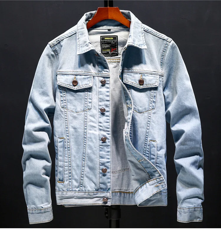 LEDINGSEN 2019 осенняя мужская приталенная синяя джинсовая куртка Ретро стиль длинный