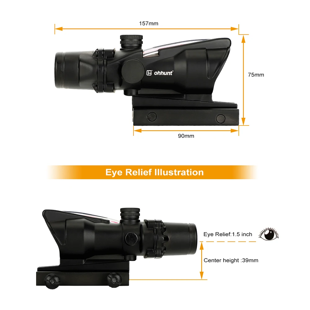 Ohhunt охотничий 4X32 ACOG настоящий оптоволоконный прицел BDC шеврон Подкова Сетка