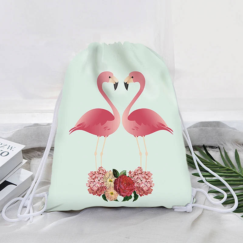 Kawaii 2018 новый модный шнурок сумка Фламинго 3D рюкзак с принтом на шнурках Женский