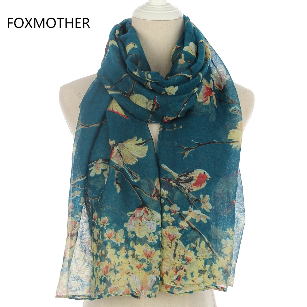 Женский Длинный шарф FOXMOTHER серый небесно голубой на ветках дерева зима 2019|scarf