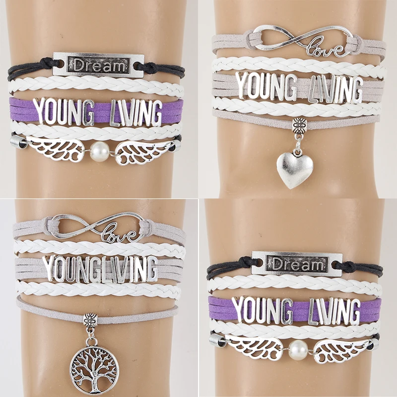 (10Pcs/Lot) Infinity Love Young Living Bracelet &amp Bangles Braided Leather Life Tree Charm Wing Heart Pendant Bracelets Jewelry |