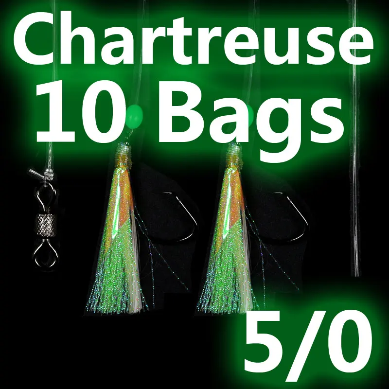 10bags Chartreuse 10 сумок, 5/0, для морской рыбалки, Snapper, для морской форели, рыболовные снасти, светящиеся, светящиеся, Сабики, Flasher Rig - Цвет: 10bags Chartreuse