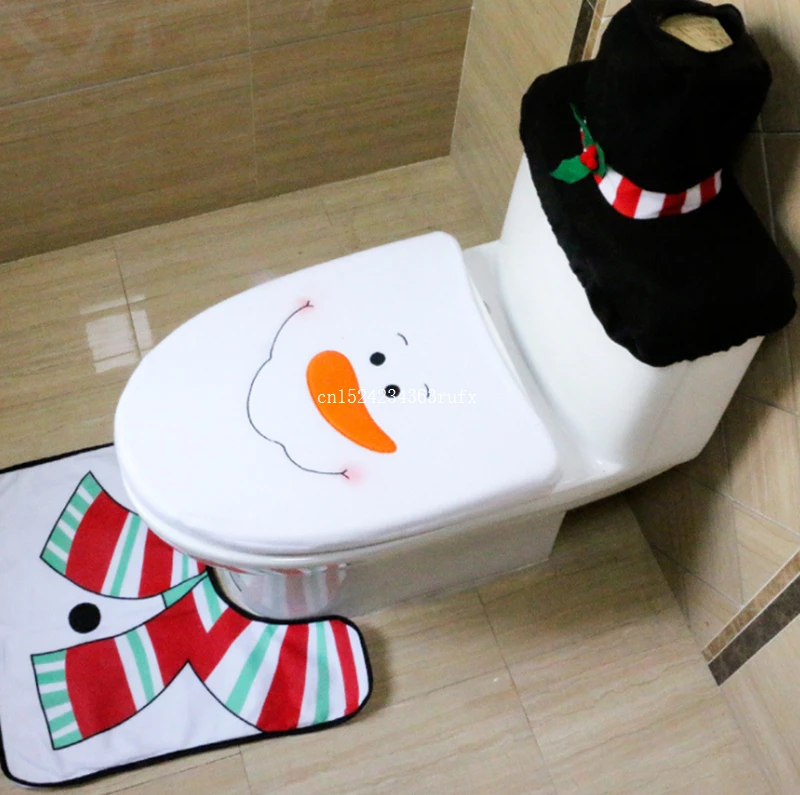 10Sets Toilet Foot Pad Seat Cover Cap Christmas Decorations Santa and Rug Bathroom Accessory Claus | Дом и сад