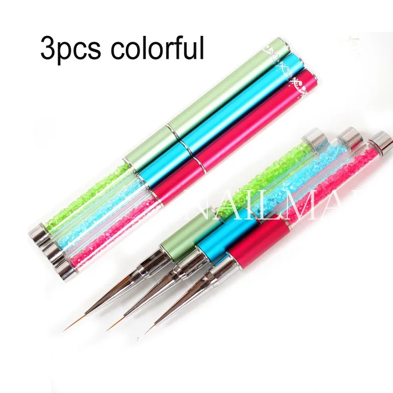 3pcs colorful Комплект из 3 предметов, 6/9/11 мм нейл-арта акрил кисть УФ-гель для ногтей расширение резьба щетка металлические стразы картина контурная кисточка для чертежная ручка - Цвет: 3pcs colorful