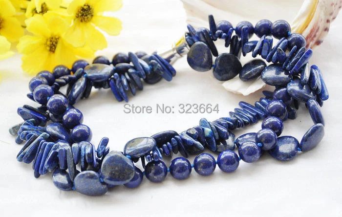 Круглое ожерелье дентискальпрам из лазурита 3 ряда 17 дюймов синее сердце|lapis lazuli