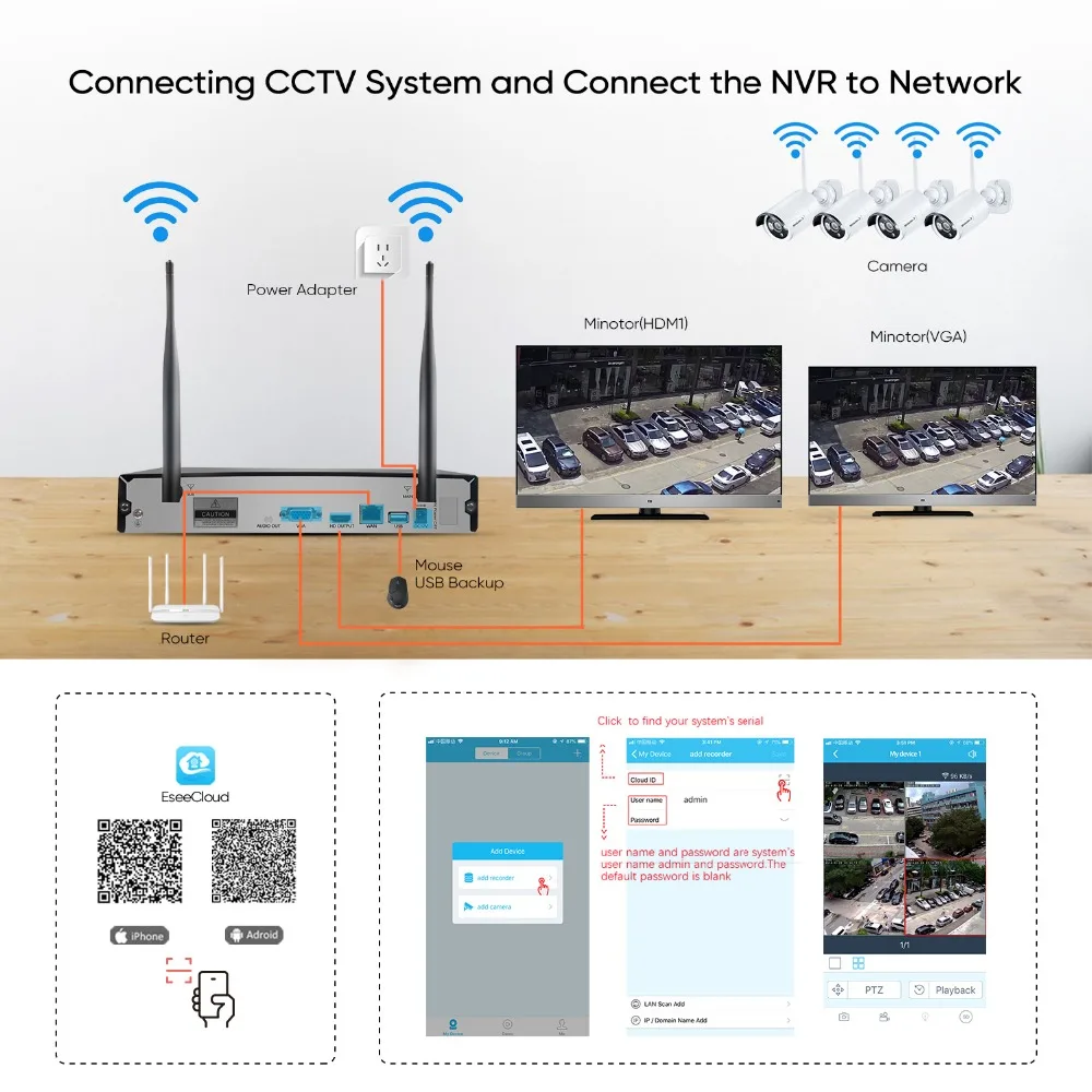 Eyessys 8CH 1080 P Wifi Беспроводной NVR + 6 шт. 2.0MP аудио запись камеры безопасности системы