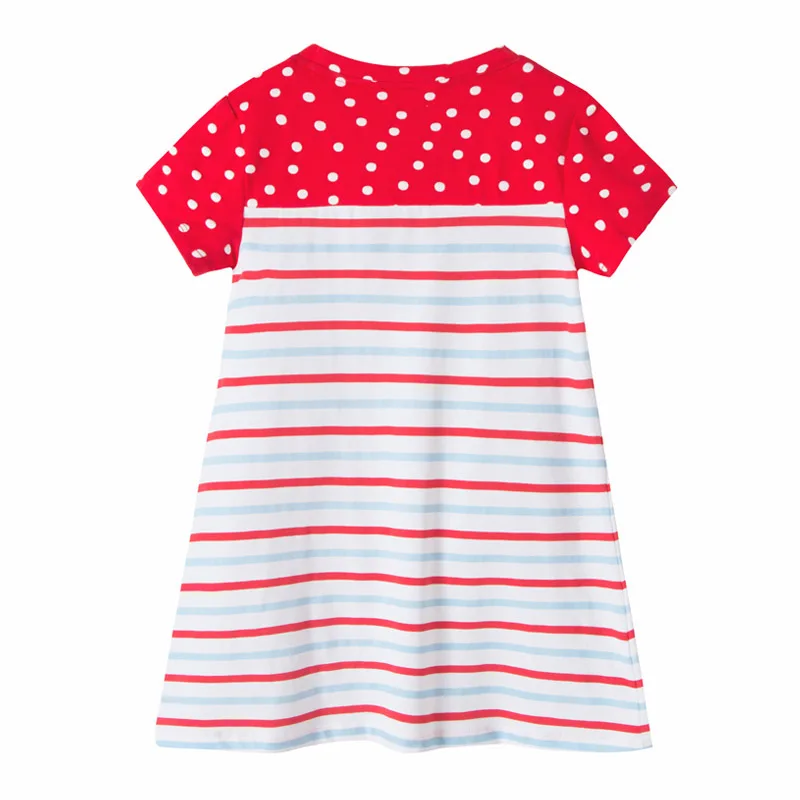 New Summer Round-collar Girl's Fashion Printed Children's Dress European and American Stripe Stitching Elegant | Детская одежда
