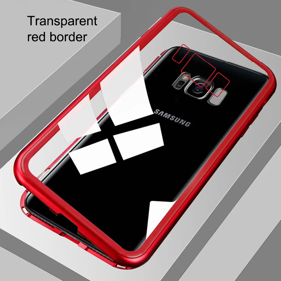 Red Clear Магнитная Адсорбция металлический чехол для samsung Galaxy S9 S8 s10 плюс S7edge Note 8 9 M20 A30 J6 J4 закаленное Стекло задняя Flip360 крышка - Цвет: Red Clear