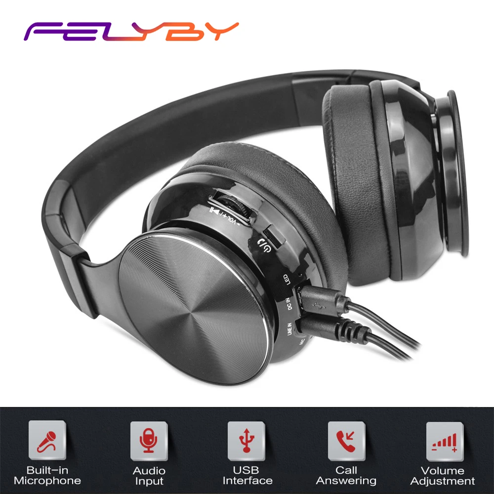 FELYBY FLB10 профессиональные складные Проводные Беспроводные двухрежимные наушники