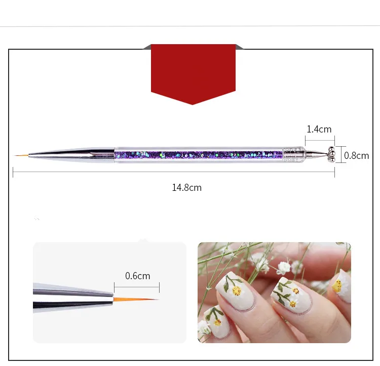 6mm 6/9/11 мм с двойной головкой Nail Art магнитные солнцезащитные очки "кошачий глаз" ручка тонкий крюк линия палки рисования кистью 3D дизайн Маникюрный Инструмент УФ Гель-лак стержень - Цвет: 6mm