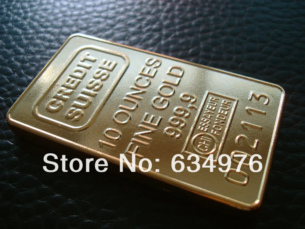 NEW* HUGE*10 Troy Oz 100 Mills 999 Gold Clad Bullion Bar --&quotCREDIT SUISSE&quot |