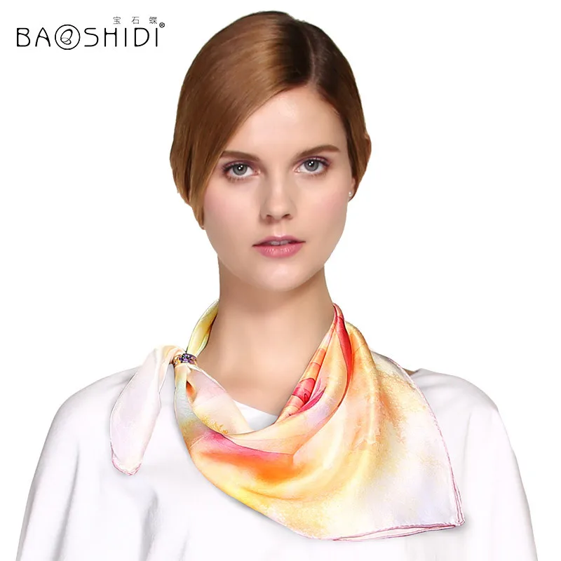 Платок BAOSHIDI квадратный платок из чистого шелка в момме бандана роскошный