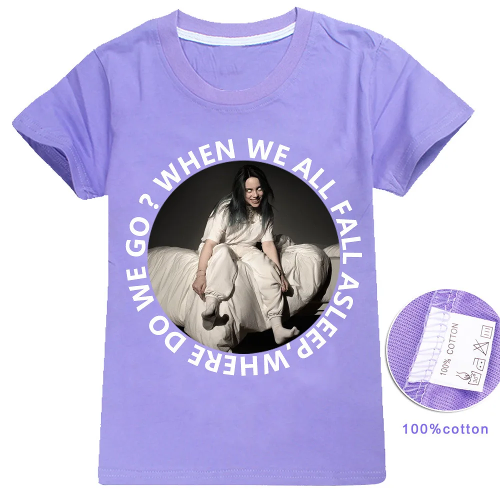 Новинка 2019 футболки для девочек с мультипликационным принтом Billie Eilish детская
