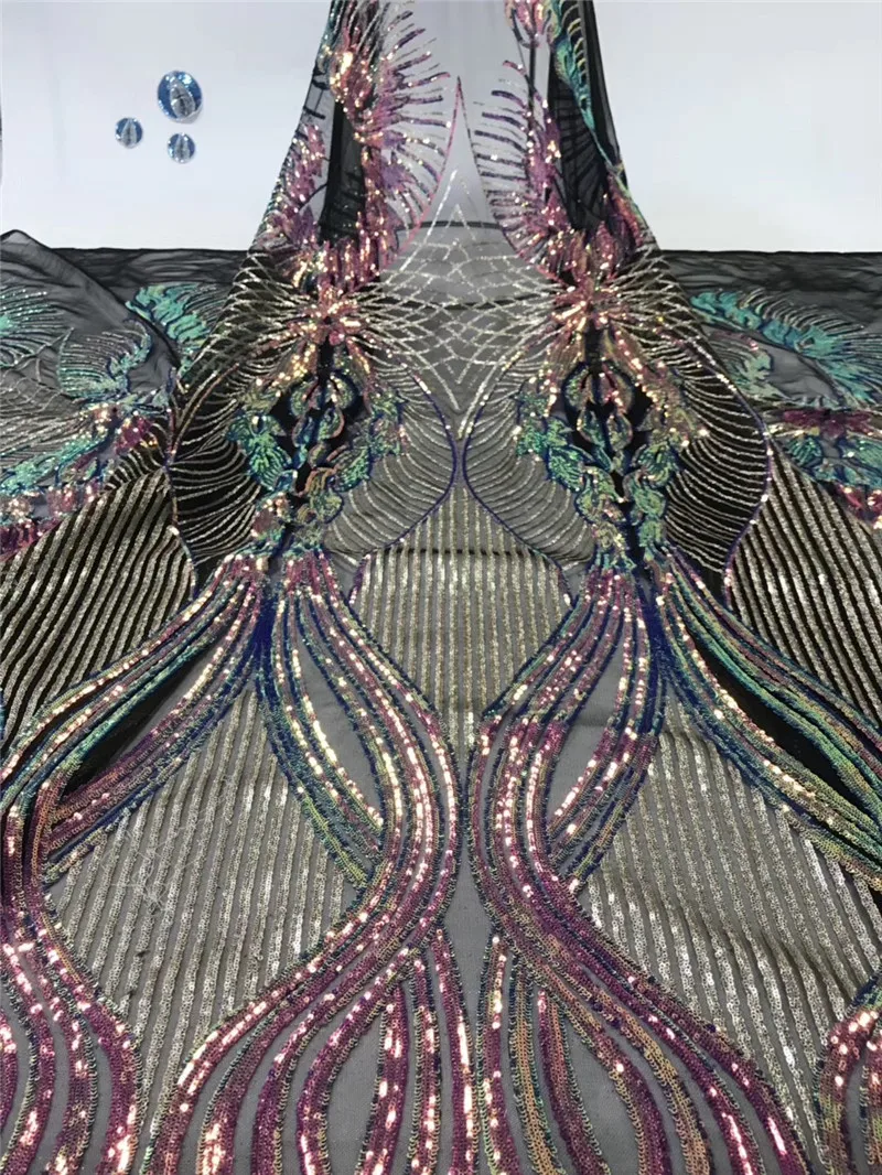 top quality H-1970504 embroidered sequins french lace fabric african with embroidery mesh tulle | Дом и сад